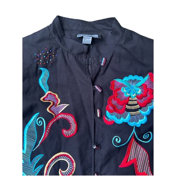 Indigo Moon Jacket Embroidered Beaded Black Women 1X Colorful Vtg - Picture 1 of 10
